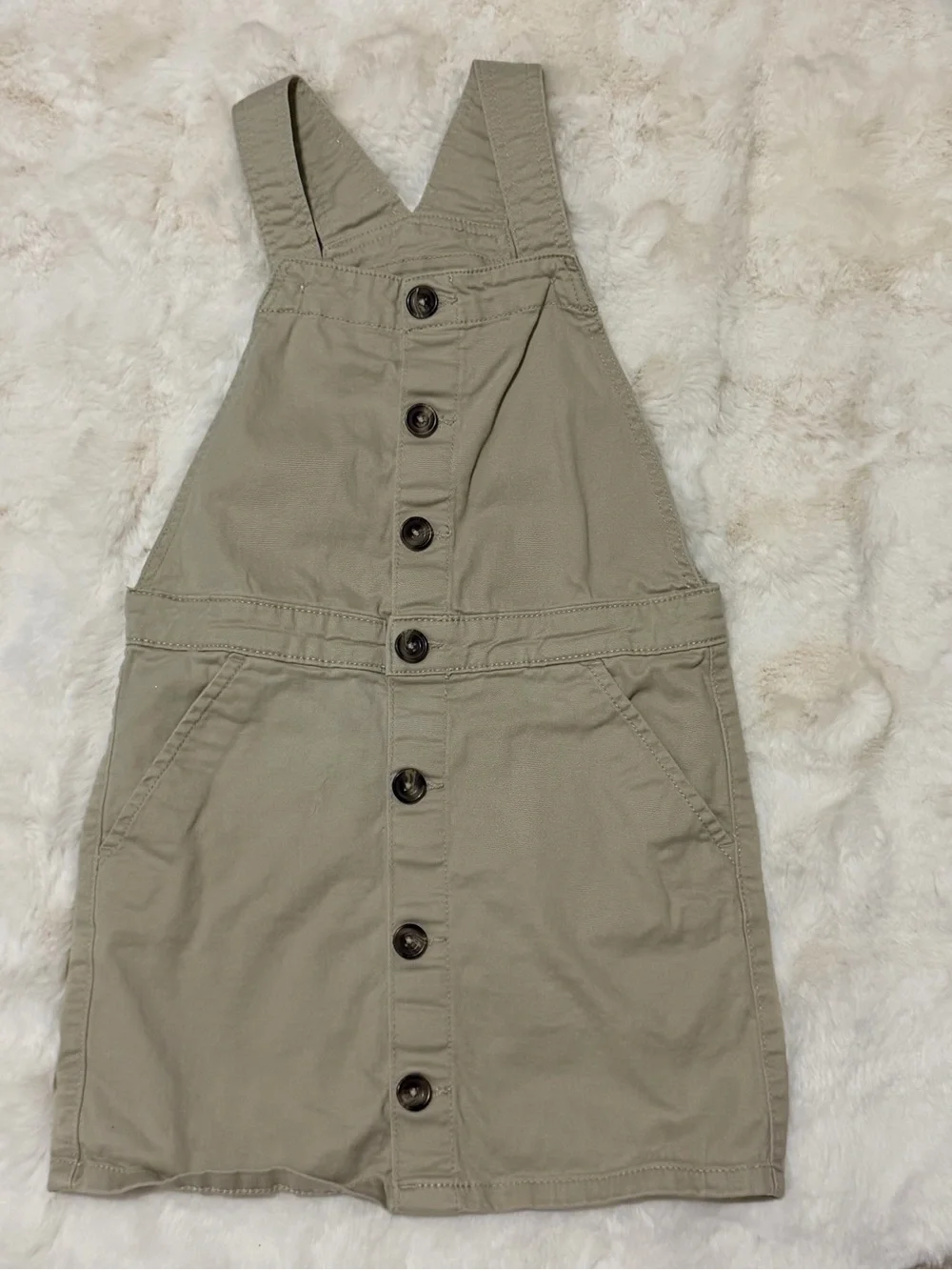 Place Khaki Button-Front Overall Dress